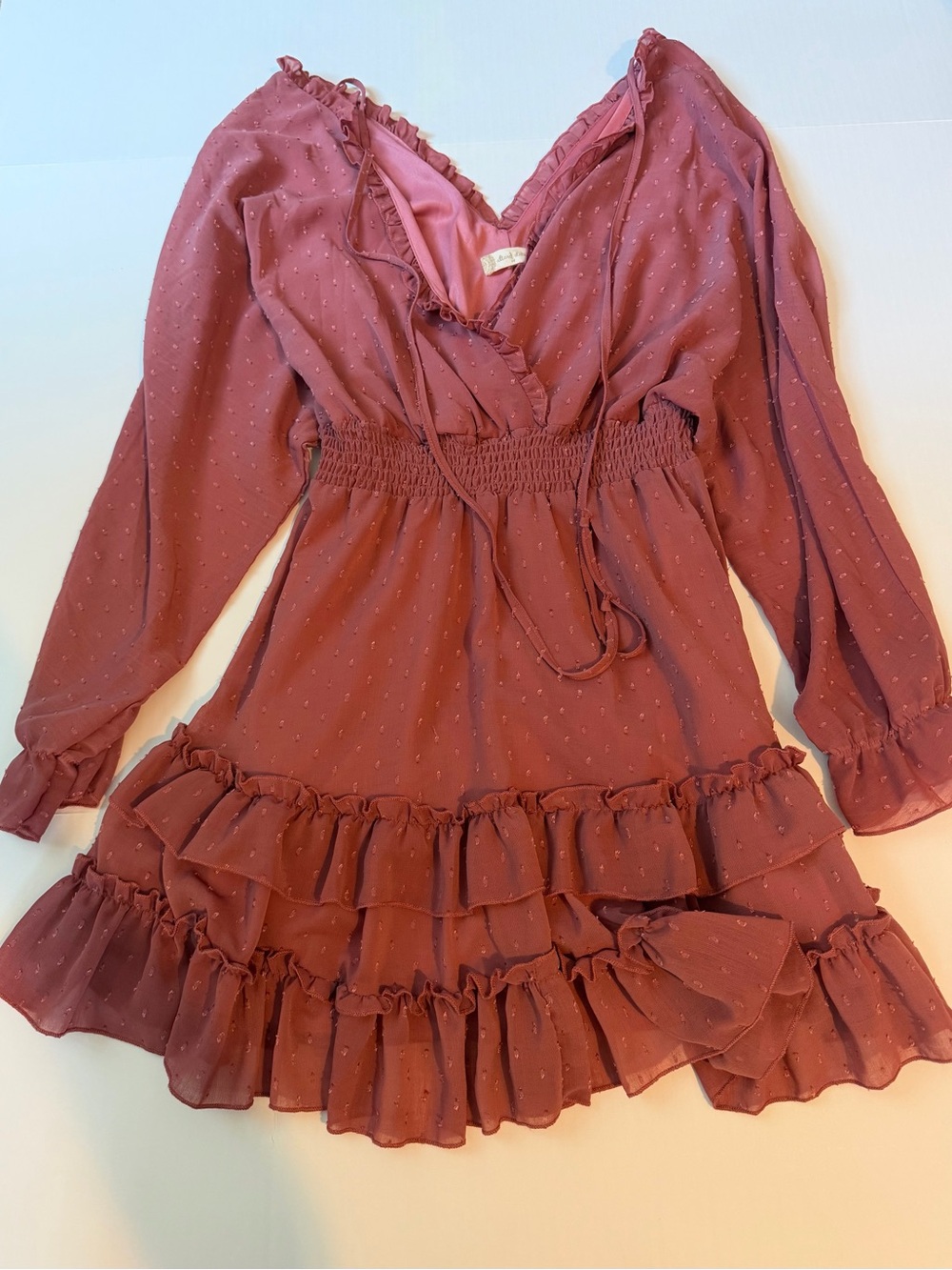 Altar'd State Dusty Rose Ruffle Long-Sleeve Dress